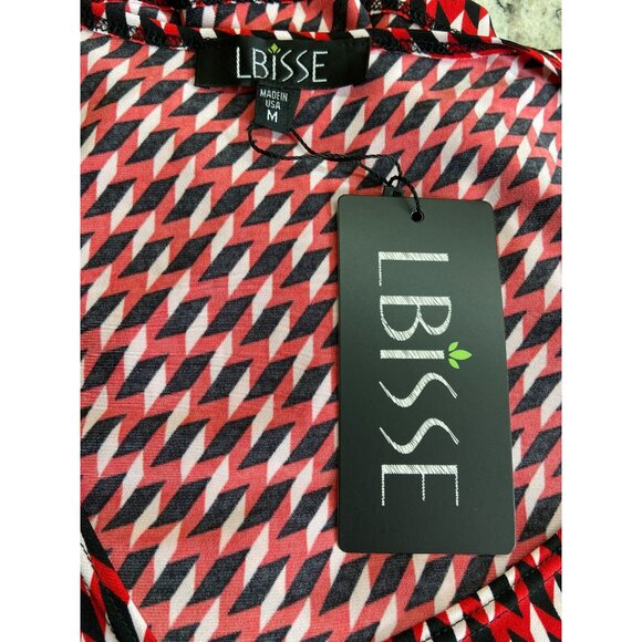 LBisse Red Geometric Wrap Dress Women’s  Stretch Knit Midi NWT Office Chic - Picture 4 of 10